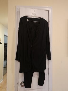 Cuddle Duds Black Long Cardigan and Pant Set
